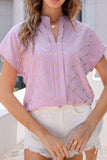 Printed Notched Short Sleeve Blouse - Fashionistas Showroom