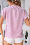 Printed Notched Short Sleeve Blouse - Fashionistas Showroom