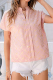 Printed Notched Short Sleeve Blouse - Fashionistas Showroom