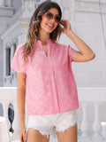 Printed Notched Short Sleeve Blouse - Fashionistas Showroom