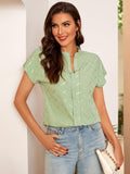 Printed Notched Short Sleeve Blouse - Fashionistas Showroom