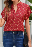 Printed Notched Short Sleeve Blouse - Fashionistas Showroom