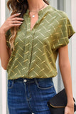 Printed Notched Short Sleeve Blouse - Fashionistas Showroom