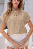 Printed Notched Short Sleeve Blouse - Fashionistas Showroom