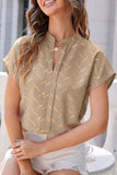 Printed Notched Short Sleeve Blouse - Fashionistas Showroom