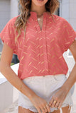 Printed Notched Short Sleeve Blouse - Fashionistas Showroom