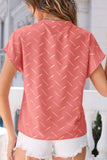 Printed Notched Short Sleeve Blouse - Fashionistas Showroom