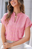 Printed Notched Short Sleeve Blouse - Fashionistas Showroom