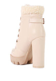 PINES Faux Leather Fur Collared Ankle Boots - Fashionistas Showroom BOOTS